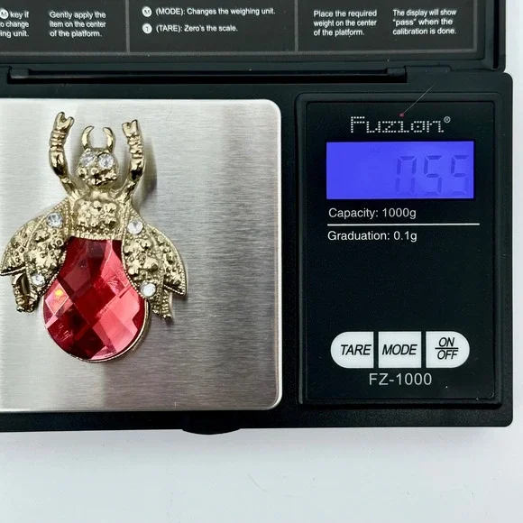 VTG Rhinestone Beetle‎ Brooch Red Jewel Gold Tone Bug Insect Pin Pave Crystal - Picture 12 of 12